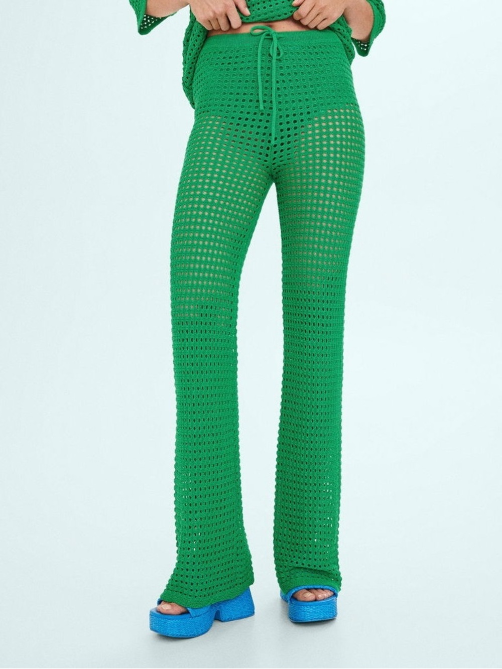 Mango x Simon Miller Openwork Knit Trousers in Green Size Small